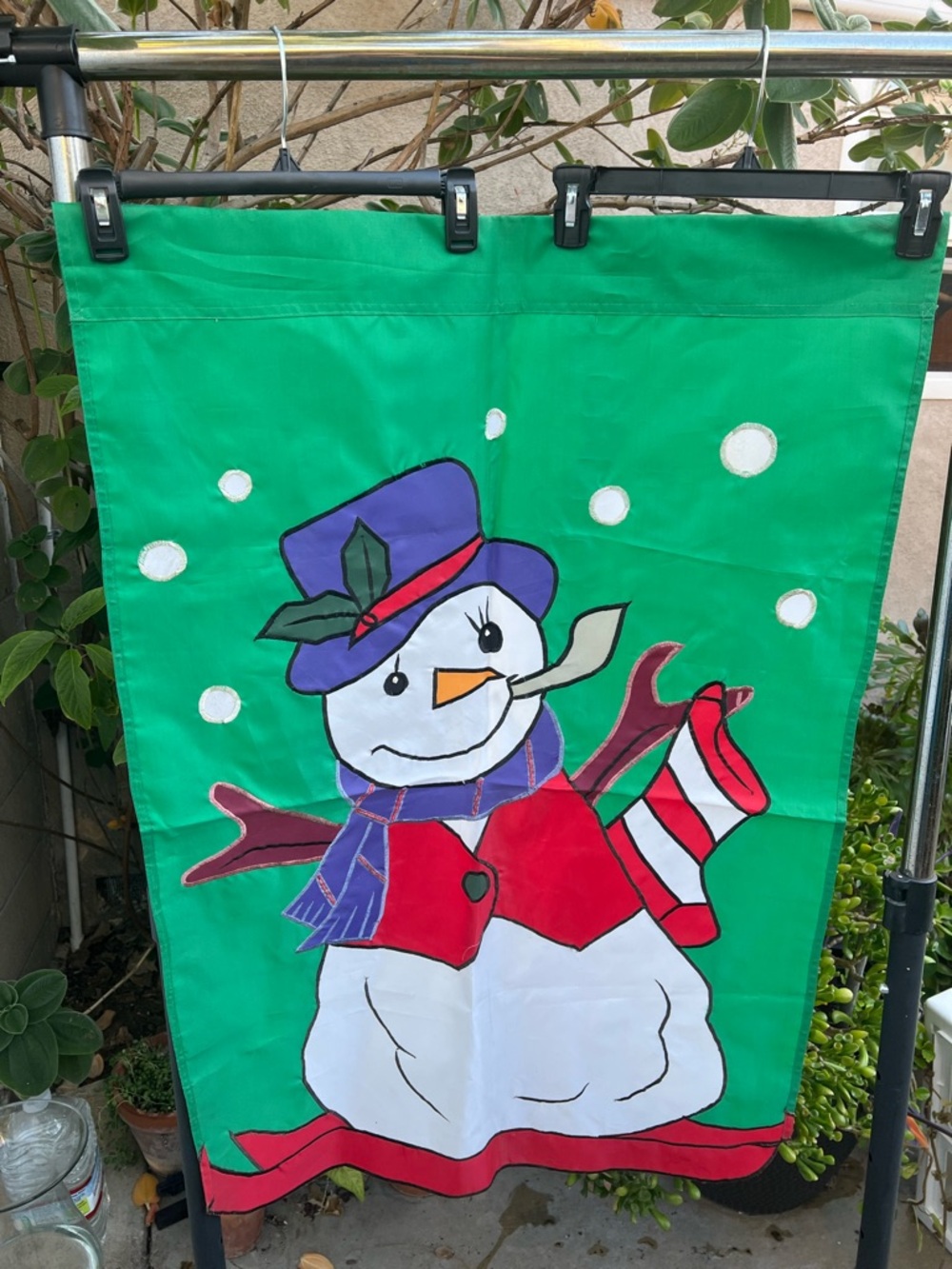 Festive Green Snowman Holiday Garden Flag